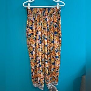 Boho Harem Floral Floaty Anthropologie Multicolor Textured Pants
